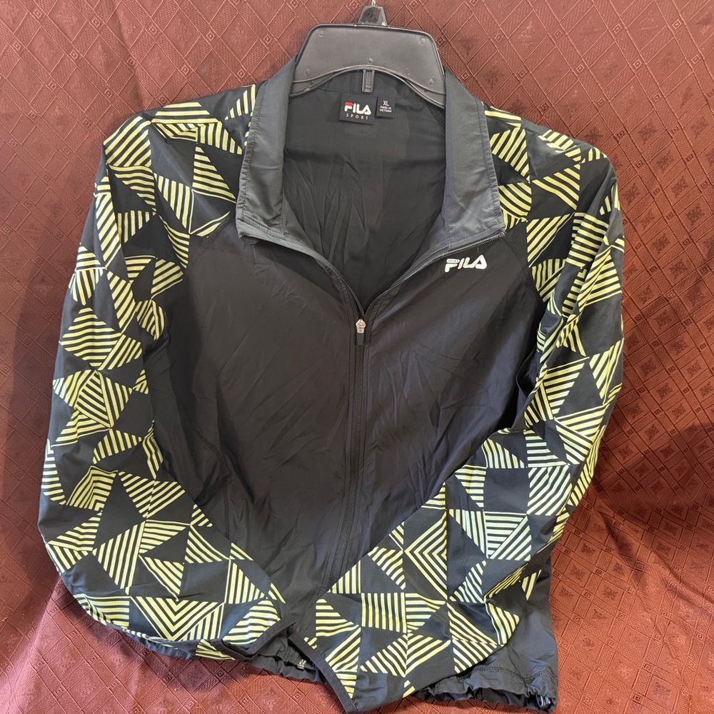 Fila Black Zip-Up Jacket with Neon Yellow Geometric Sleeves